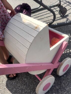 Cutest vintage Wooden Pink and White Doll Pram stroller